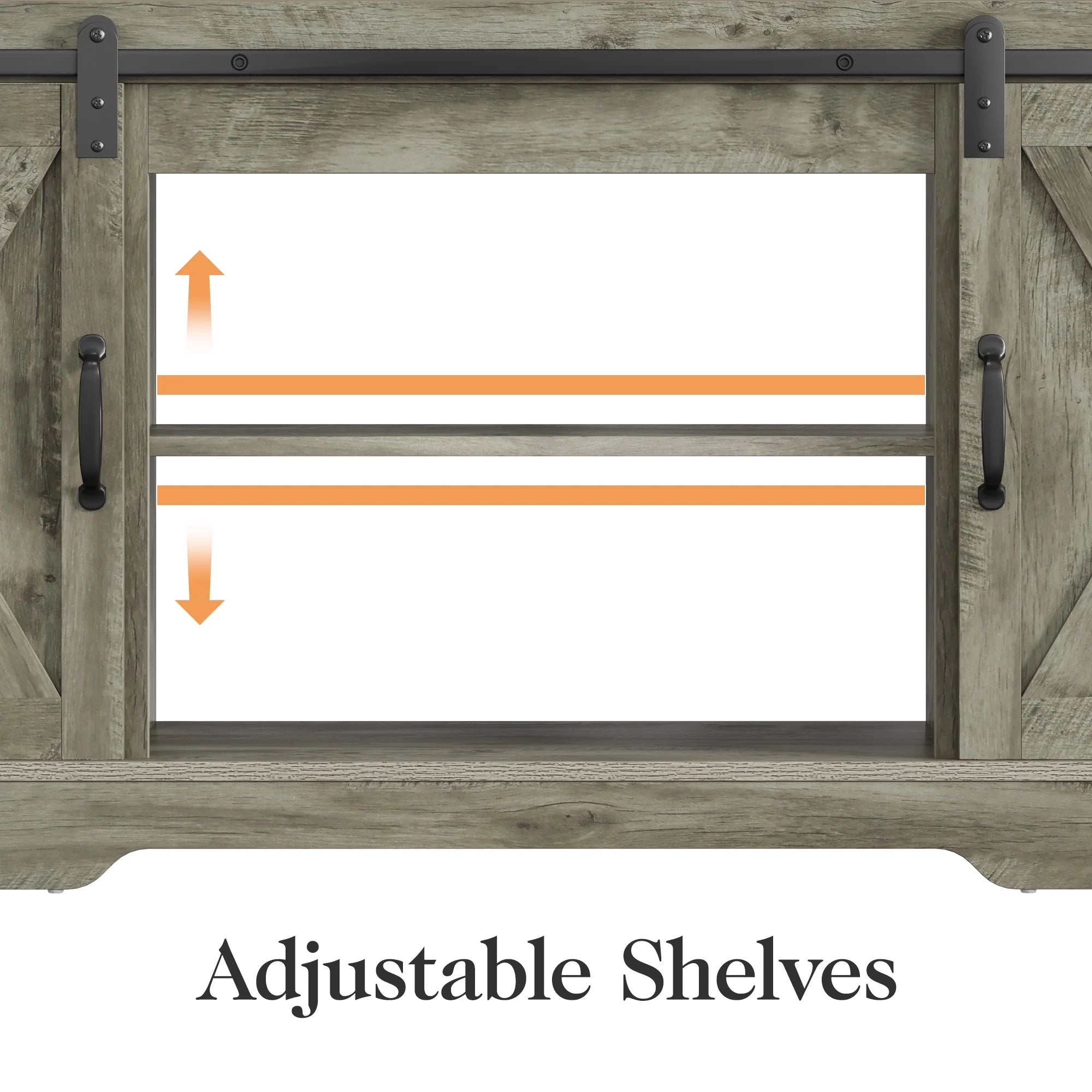 Mayincolor Farmhouse TV Stand for 65+ Inch TV, 34'' Tall Entertainment Center with Sliding Barn Doors, Rustic Wood Media Console Storage Cabinet Television Stand for Living Room, Light Grey