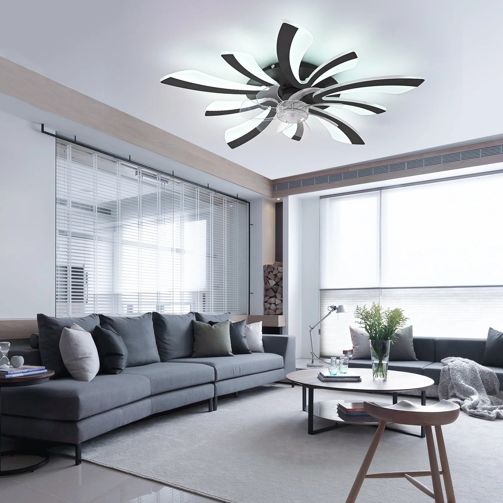 Garwarm Dimmable Ceiling Fan with Light and Remote Control, 27" Small Flush Mounted Ceiling Fan with LED Lights, APP and Remote Controlled, Modern, White