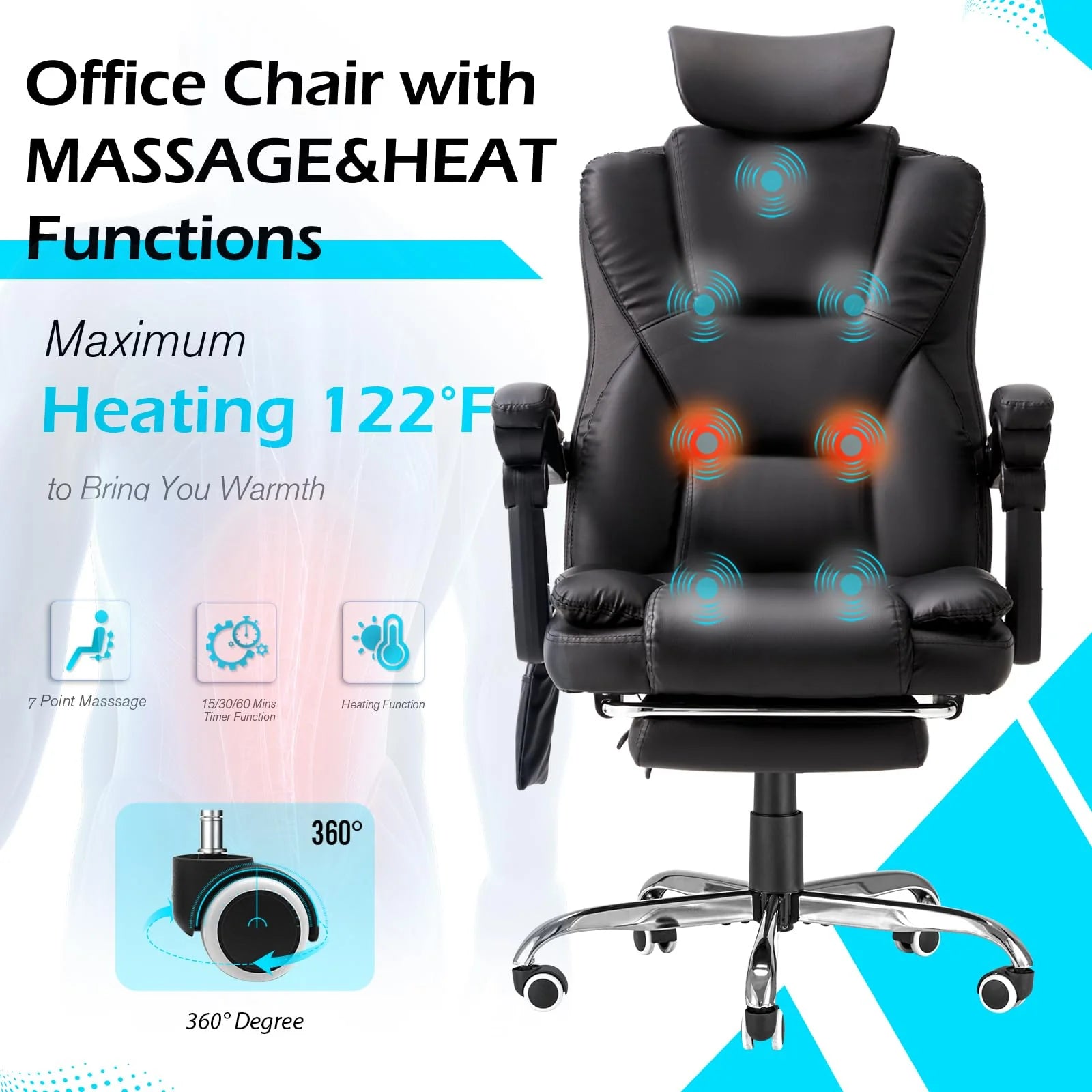 AECOJOY Office Chair with 7 Points Vibration Massage&Heat, Adjustable Ergonomic Recliner, Black