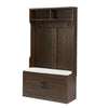 Entryway Hall Tree with Storage Bench, Wooden Coat Rack with Sponge Pad and 4 Dual Hooks, Storage Shelf Organizer with 2 - Door Cabinet for Entryway, Bedroom, Easy to Assemble