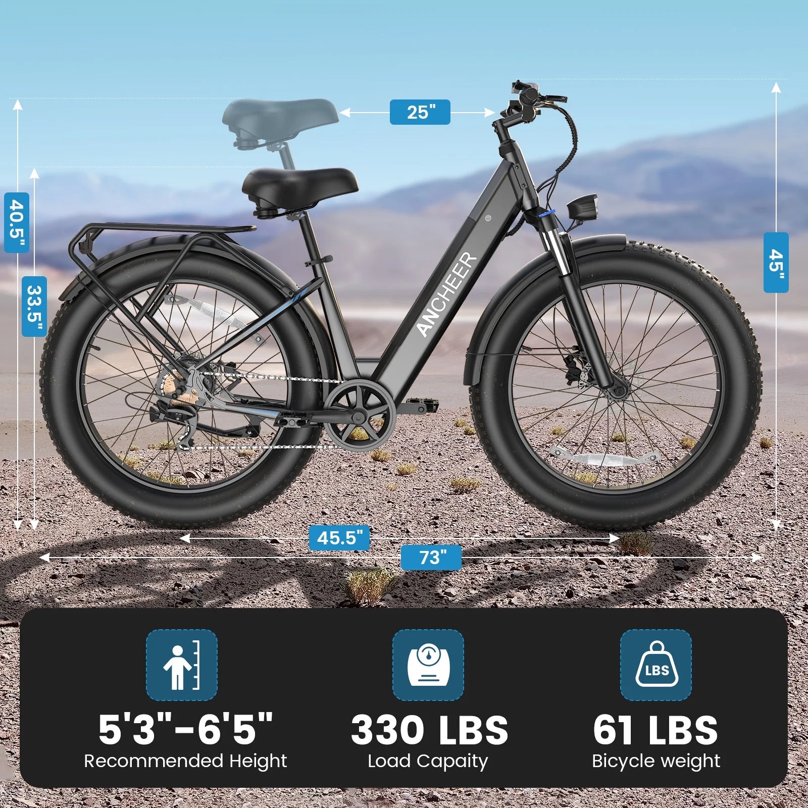 ANCHEER Electric Bike for Adults, 750W Ebike, 28MPH 60miles Electric Mountain Bike, 26" Fat Tire Electric Bicycle with 48V 15AH Battery, Rear Rack, Lockable Suspension Fork, 7 Speed, UL2849