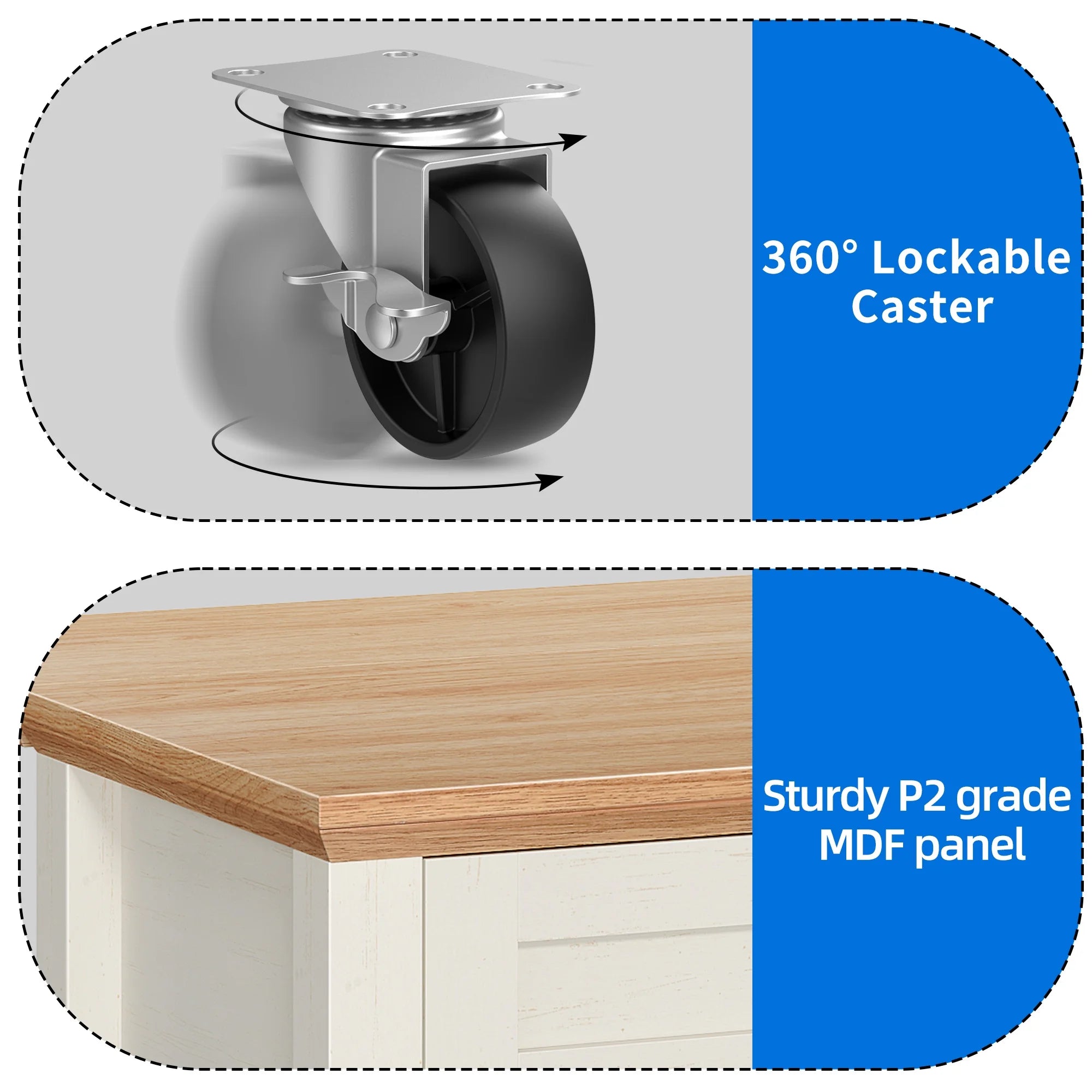 Uforic Kitchen Island Cart with Power Outlets, Kitchen Storage Trolley Cart with Storage Shelves & Drawers, Off - White
