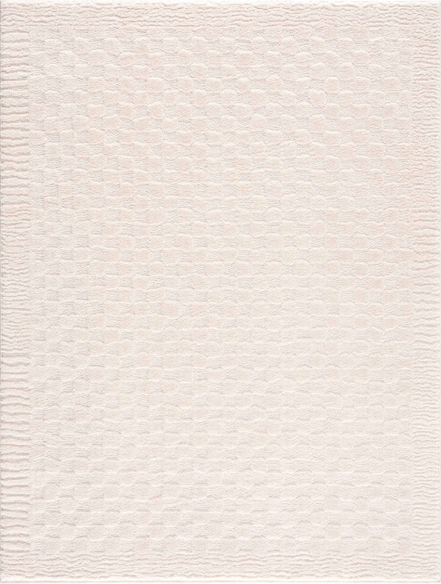 Hauteloom Leryn Ivory Checkered Area Rug | Area Rug for Living Room, Bedroom | Ivory Checkered Rug - 5'3" x 7' Rectangle
