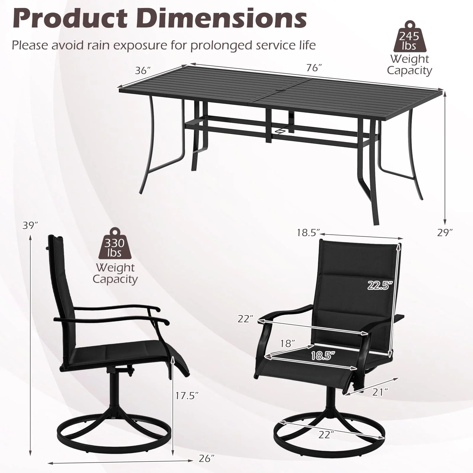 Tangkula 9 Piece Outdoor Dining Set 76” Rectangular Patio Table