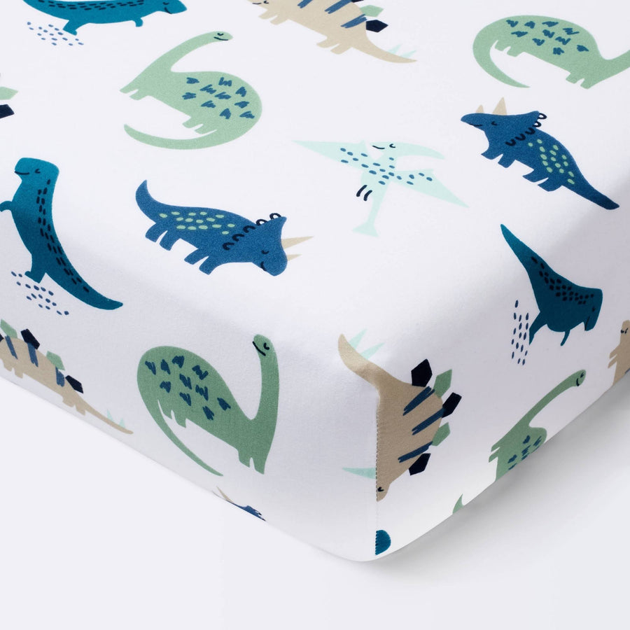Cloud Island Dinos Cool Blue Green Fitted Crib Sheet | Target