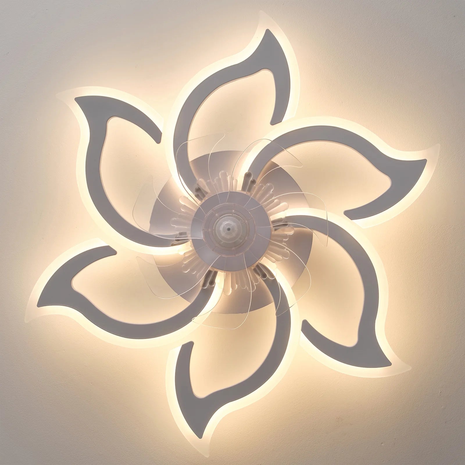 Garwarm Dimmable Ceiling Fan with Light and Remote Control, 27" Small Flush Mounted Ceiling Fan with LED Lights, APP and Remote Controlled, Modern, White