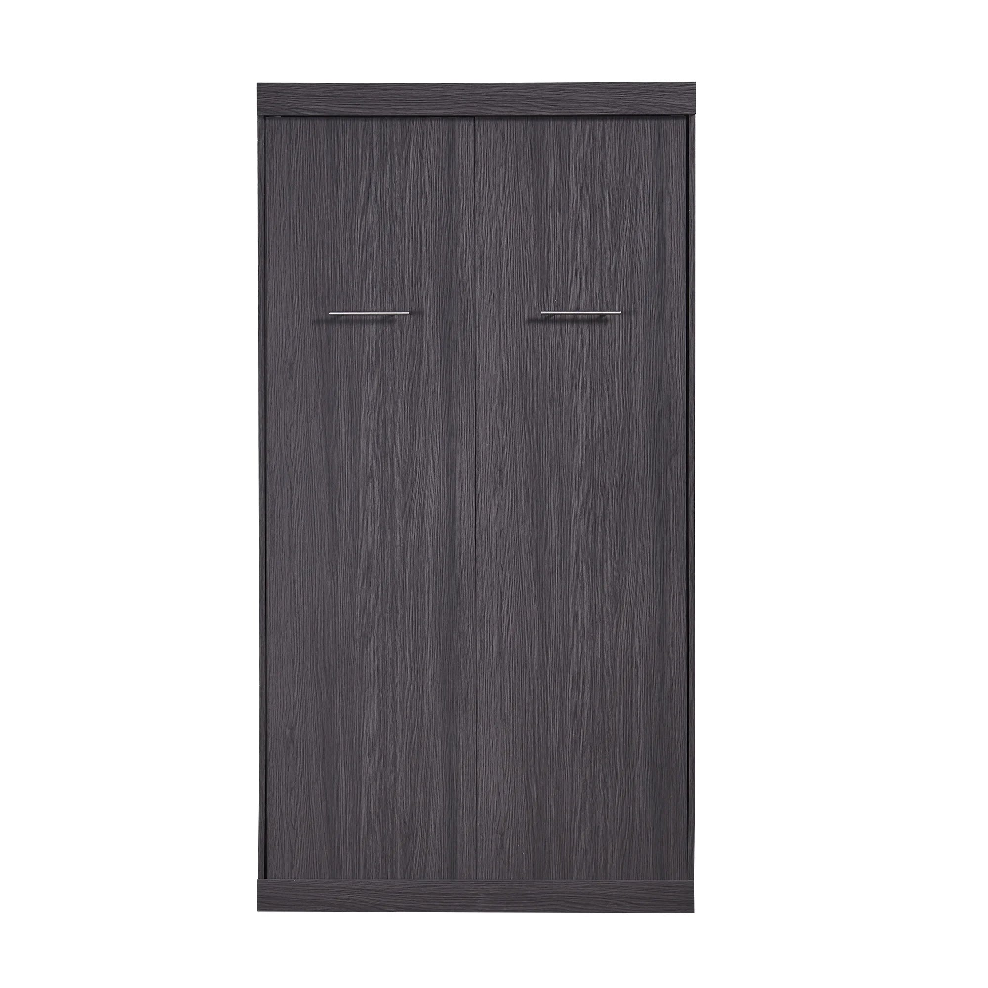 Euroco Wood Full Size Murphy Wall Bed with Wardrobe and Drawers for Living Room, Moveable Wardrobe and Drawers, Space - Saving & Easy Open and Close for Kids Teens Adults, Gray