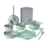 The Pioneer Woman 17 - Piece Ceramic Cookware Set with Strainer Lids and Cookie Sheet with Rack, Blue