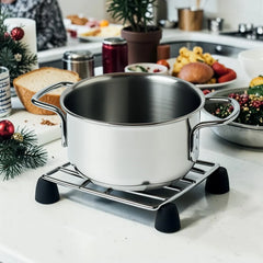 Zaldy Telescopic Trivet - Expandable Stainless Steel Pot Stand for Large Roasting Pans - Heat Resistant Heavy Duty Kitchen Cooling Rack - Modern Silver/Black