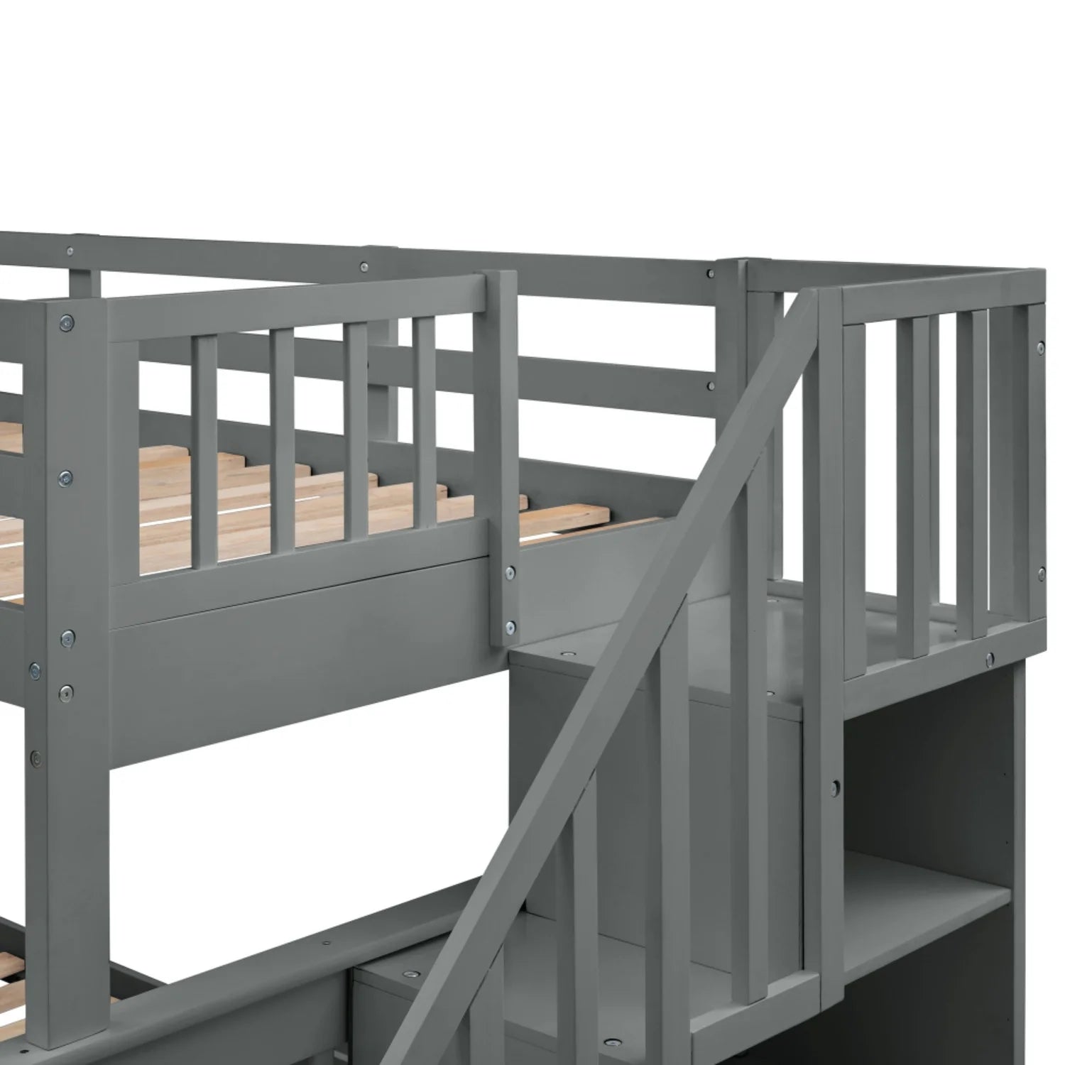 AECOJOY Twin-Over-Full Bunk Bed with Twin size Trundle, Storage and Guard Rail for Bedroom, Espresso