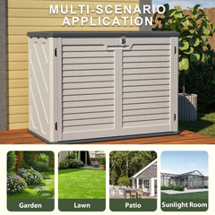 AECOJOY Horizontal Storage Shed Weather Resistance, Lockable Outdoor Storage Cabinet – 28 Cu.ft, Ivory White