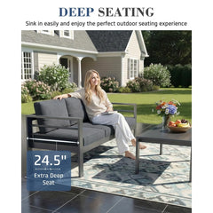 AECOJOY Aluminum Patio Furniture Set, 4 Pieces Outdoor Sectional Sofa Set, Dark Gray