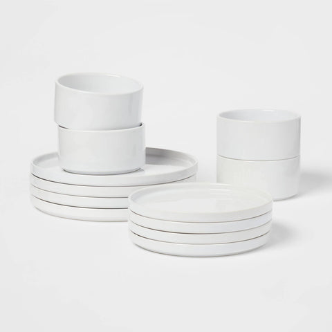 12pc Stoneware Stella Dinnerware Sets White - Threshold