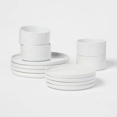 12pc Stoneware Stella Dinnerware Sets White - Threshold