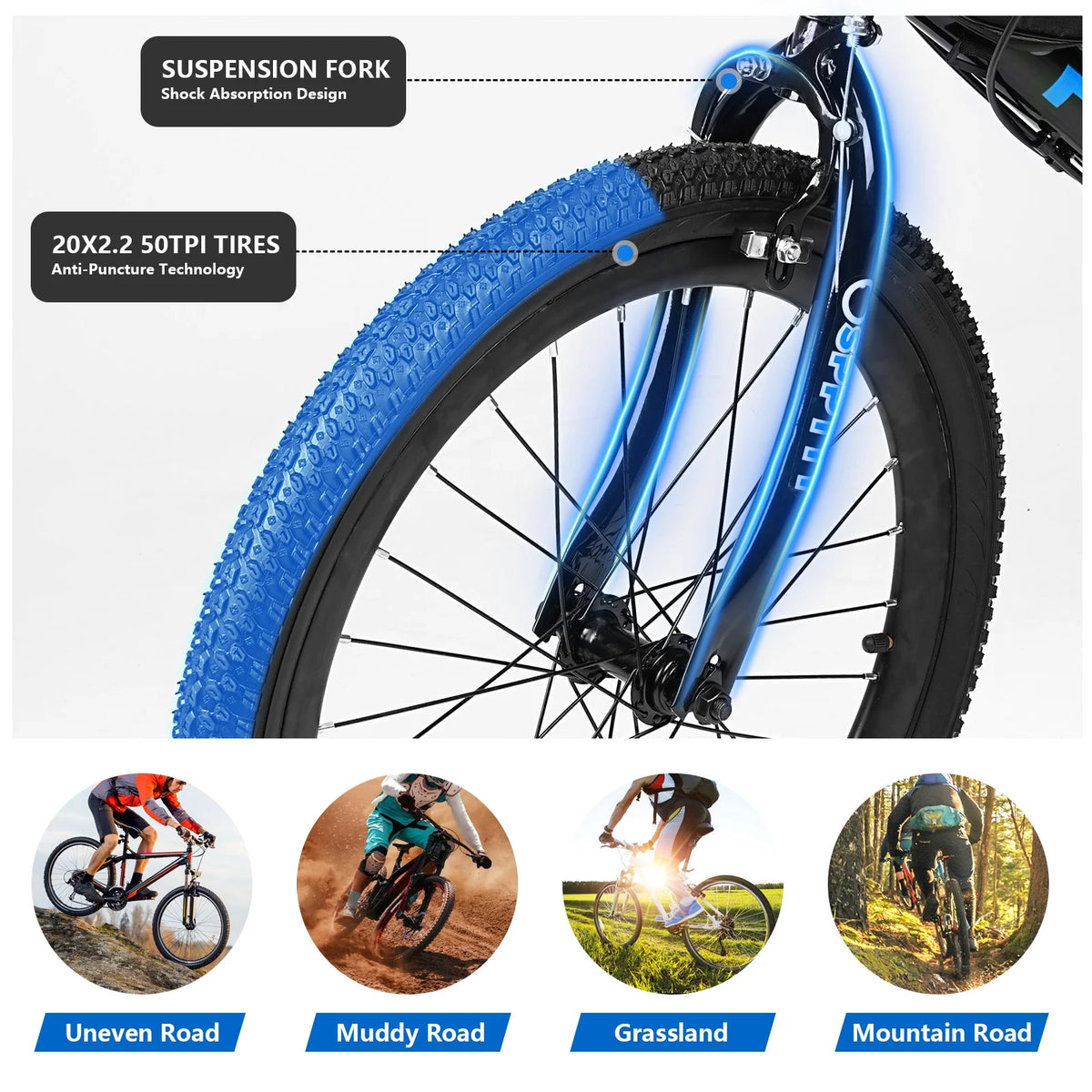 SPPTTY 20 - 24 in Bike, 6 - Speed Mountain Bike for Men Women Boys Girls, Comfort Saddle, Blue