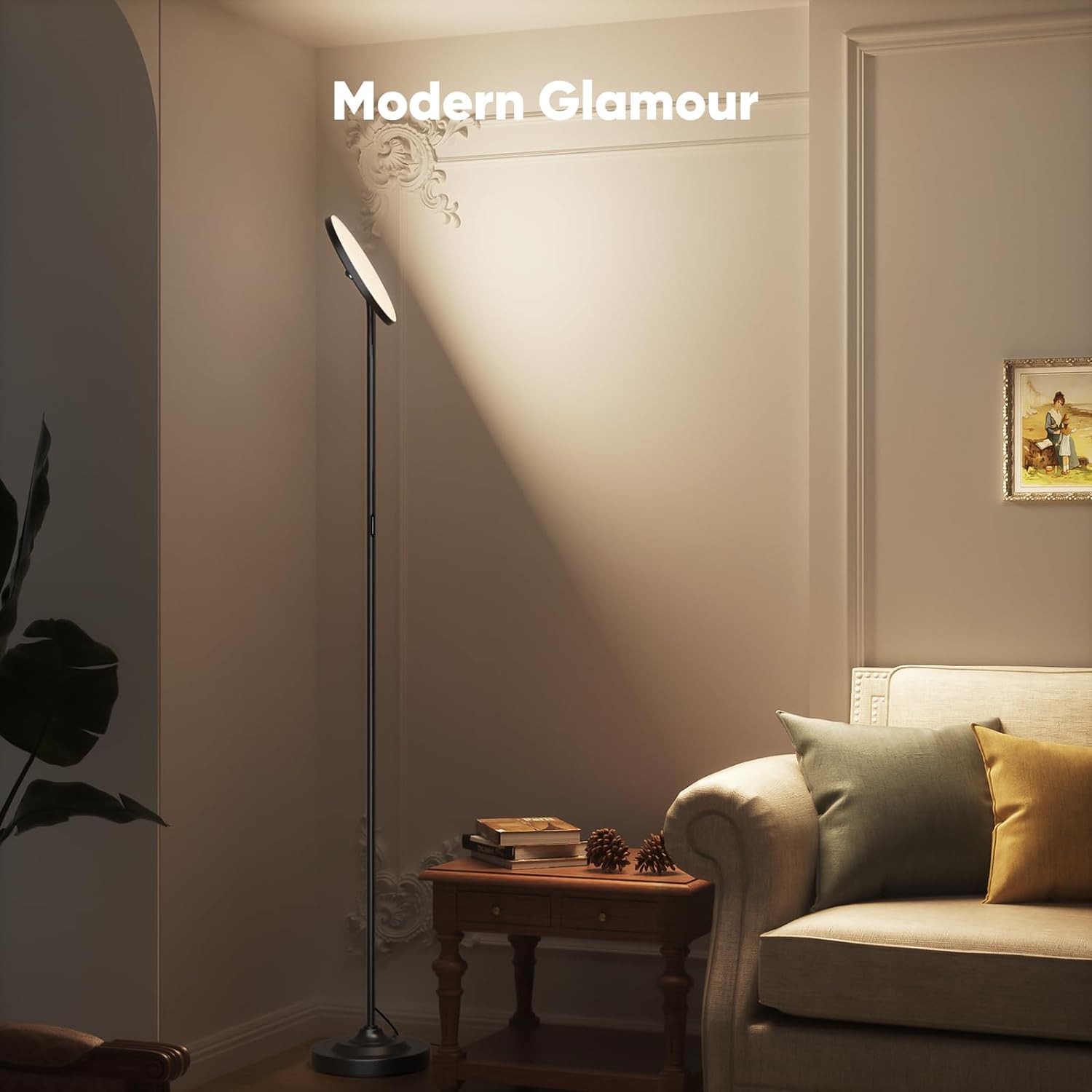 36W LED Floor Lamp, Super Bright Standing Lamp, Modern Stepless Dimmable Torchiere Tall Lamp with Remote Control, 350rotating Head Reading Floor Lamp for Living Room, Bedroom, Office