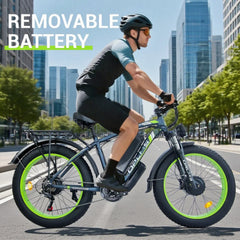 5000w Peak Dual Motor Electric Bike, 26" Fat Tire Shimano 21 Speed 45 MPH Commuter Mtb, 60V 25AH Front Suspension Ebike