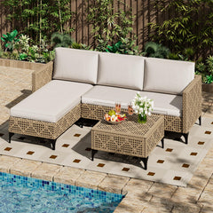 AECOJOY Outdoor Patio Furniture Set, 3 Pieces All Weather Wicker Rattan Sectional Sofa