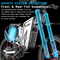 50MPH Freego X2pro Electric Motorcycle for Adults 6000W(Peak) Motor 60V 30ah Battery Electric Bicycle Full Suspension Ebike