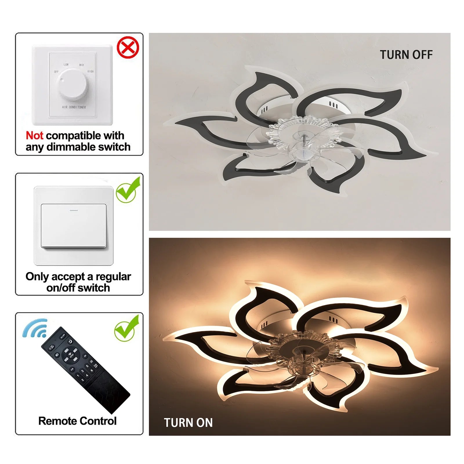 Garwarm Dimmable Ceiling Fan with Light and Remote Control, 27" Small Flush Mounted Ceiling Fan with LED Lights, APP and Remote Controlled, Modern, White
