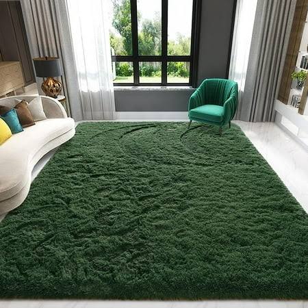 Noahas Soft Fluffy Area Rug for Living Room Bedroom Shaggy Accent Carpets for Kids Girls Rooms,5'x 8',Deep Green, Size: 5' x 8'