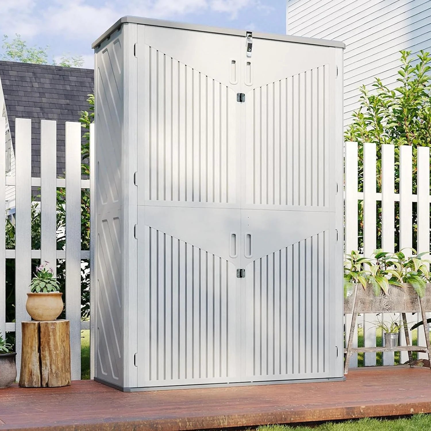 Aoxun Outdoor Storage Shed, 64 Cu.ft Vertical Storage Sheds Outdoor with Floor, Outdoor Waterproof Storage Cabinet for Garage Storage, Pool Storage, Bike Shed, Garden Shed, Outdoor Storage(White)