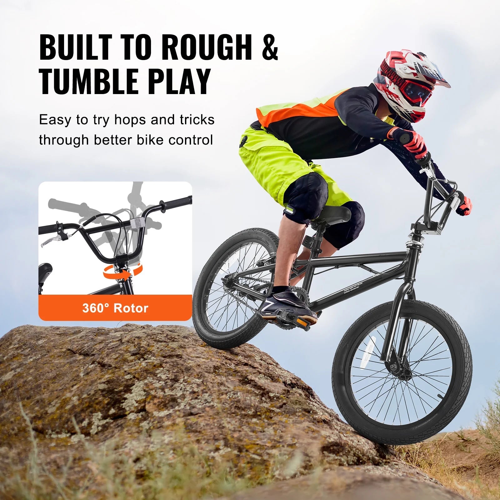 KFFKFF BMX Cycle, Freestyle Bike with 20 - Inch Wheels, BMX Racing Cycle with 360° Rotator and Four Pegs, Suitable for Novice to Skilled Riders, BMX Bikes for Teens and Adults
