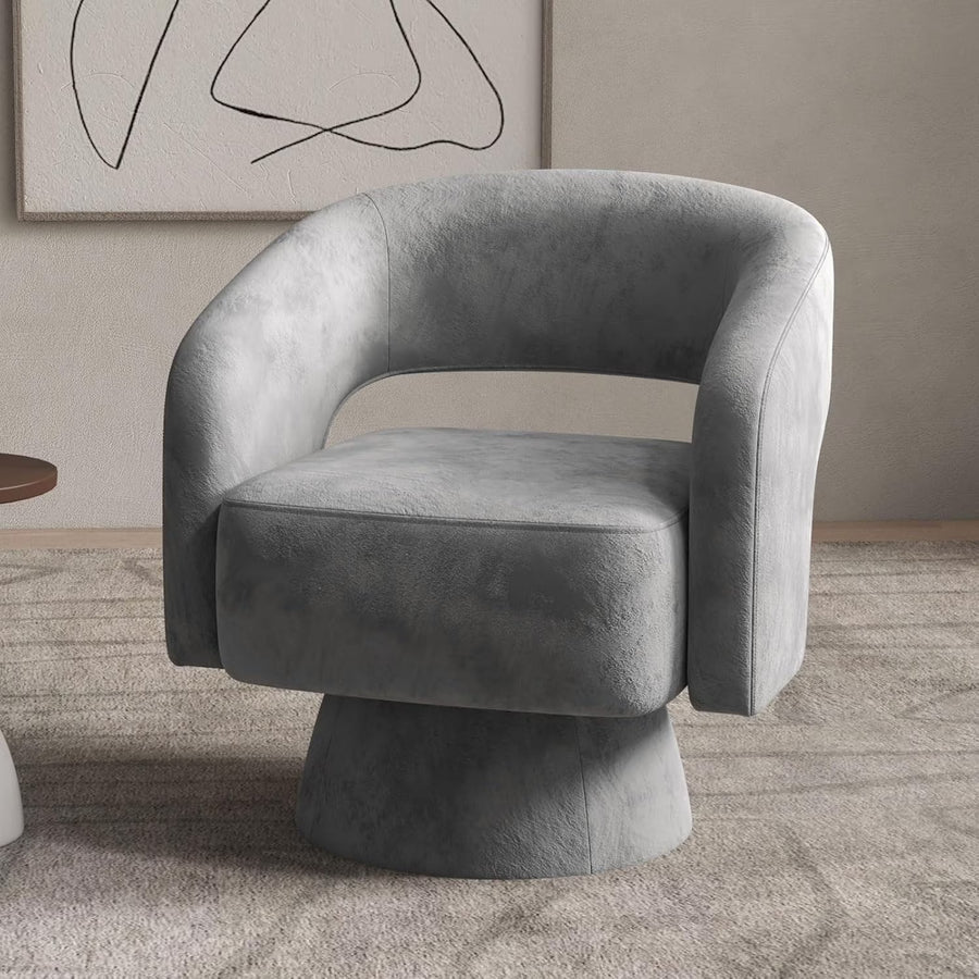 Bonzy Home 360° Swivel Barrel Chair, Velvet Accent Armchair for Living Room, Bedroom & Office, Gray