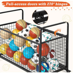AECOJOY Ball Cart Storage, Rolling Basketball Bin with Wheels for Garage, School, Gym, Sports Equipment and Toy Organizer, Extra Large