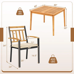 Tangkula 5 Piece Patio Wood Dining Set for Front Porch Yard Balcony and Poolside
