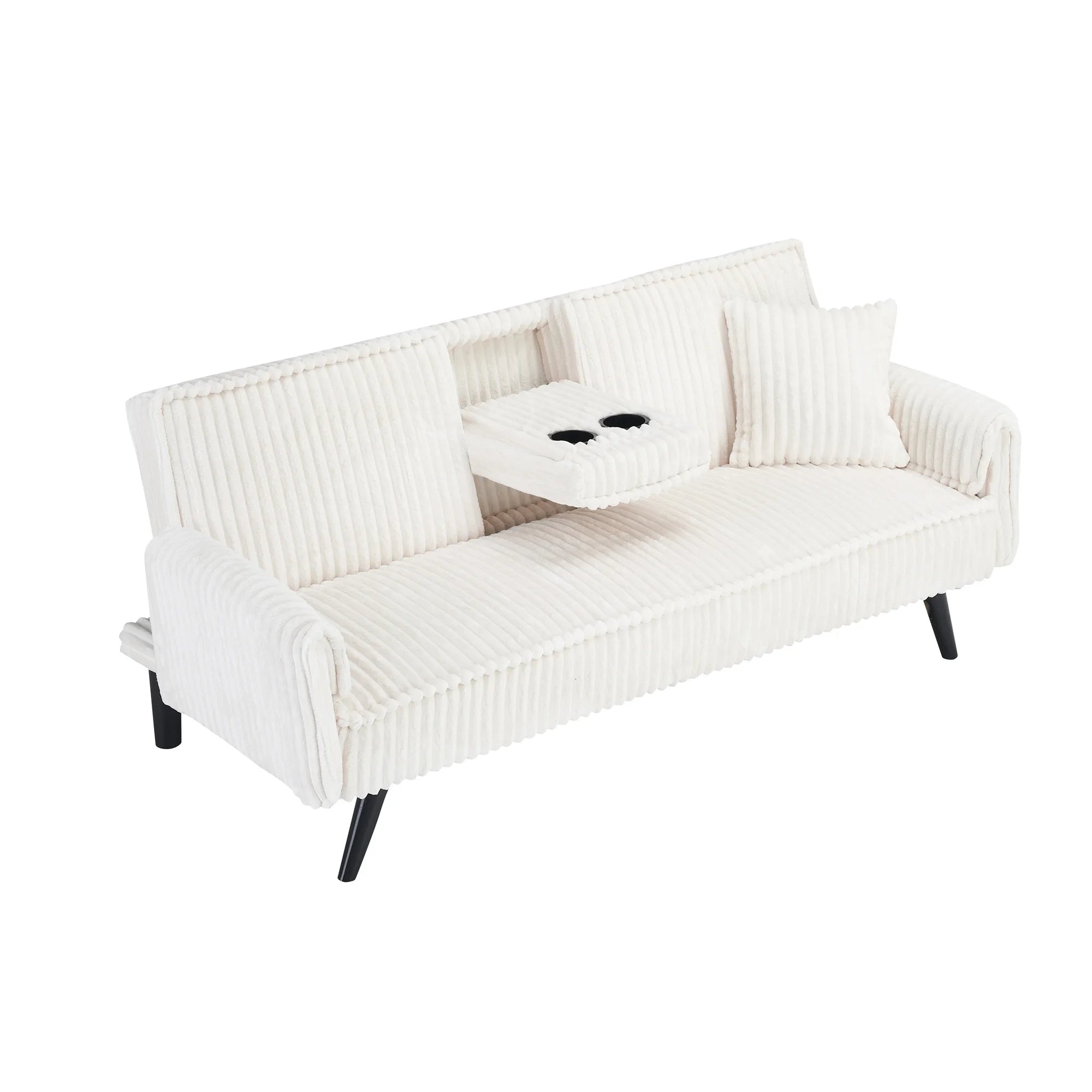 Aukfa 75" Square Arm Futon Convertible Sofa Bed for Home Office, 2 Cup Holders, Linen, Dark Gray
