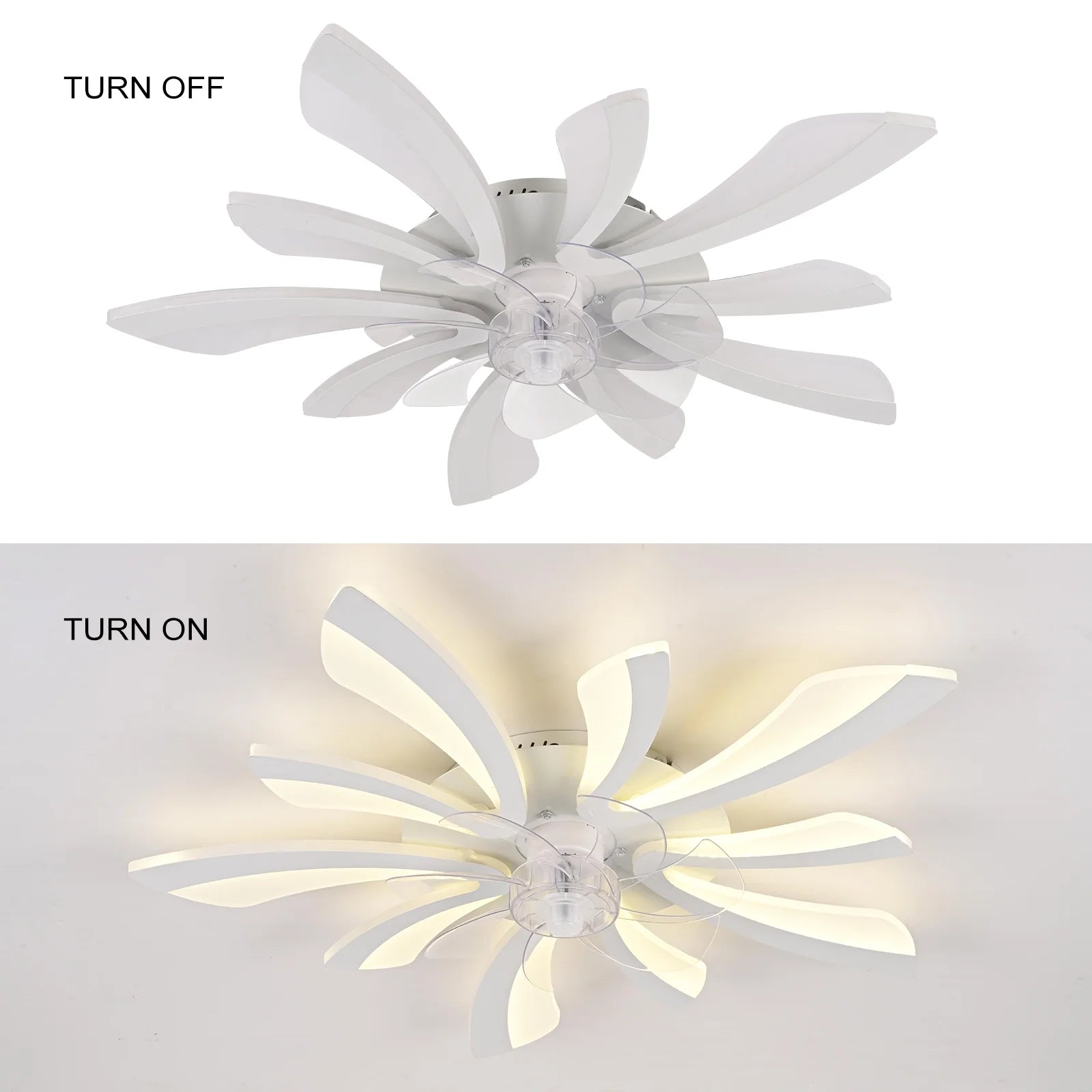 Garwarm Dimmable Ceiling Fan with Light and Remote Control, 27" Small Flush Mounted Ceiling Fan with LED Lights, APP and Remote Controlled, Modern, White