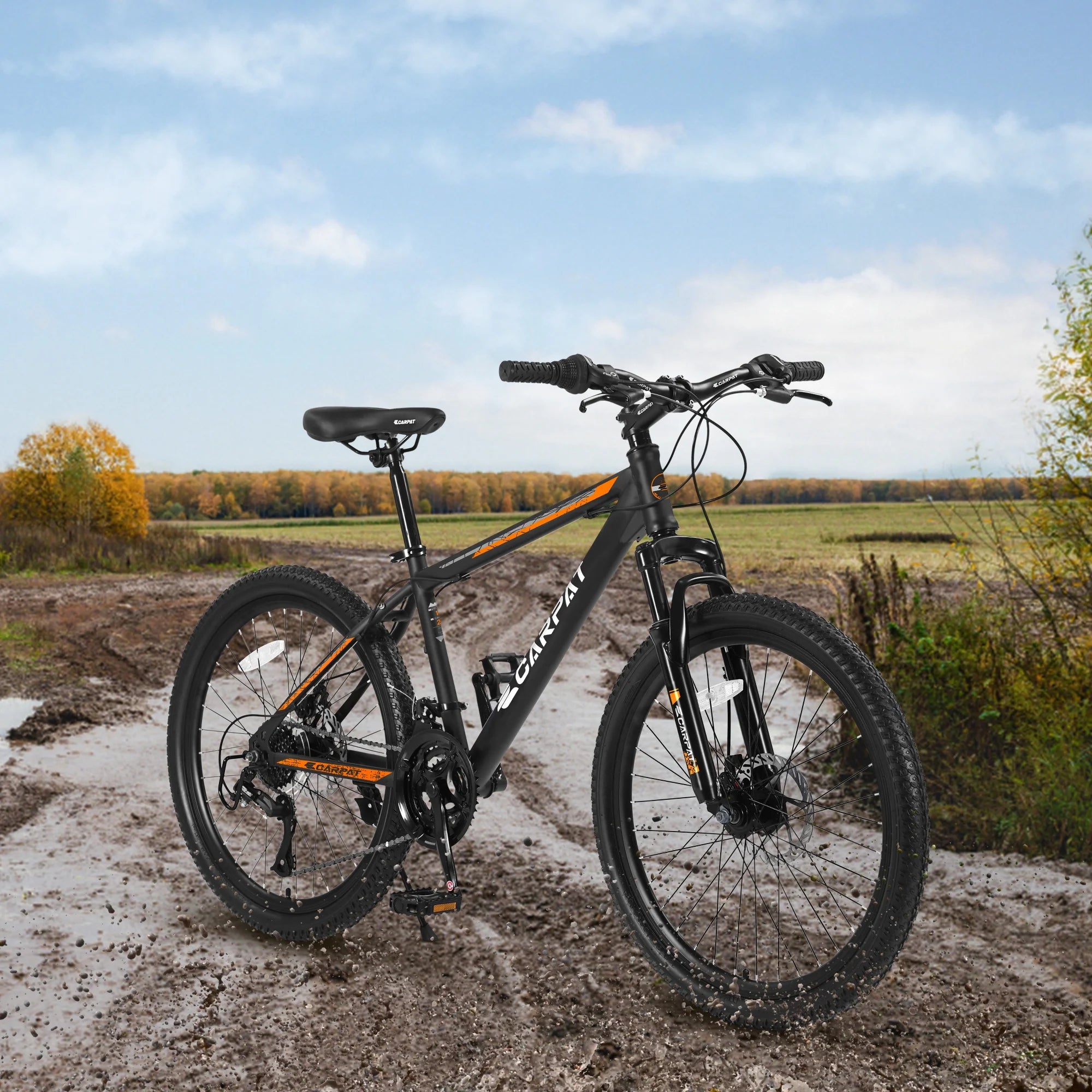 26 in Mountain Bike for Men, Adult Mountain Bike with Shimano 21 Speed & Disc Brakes, Black Orange