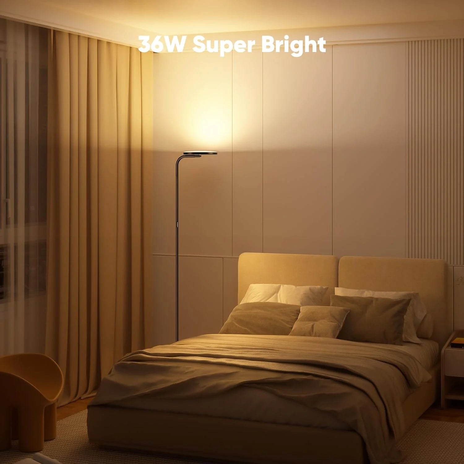 36W LED Floor Lamp, Super Bright Standing Lamp, Modern Stepless Dimmable Torchiere Tall Lamp with Remote Control, 350rotating Head Reading Floor Lamp for Living Room, Bedroom, Office