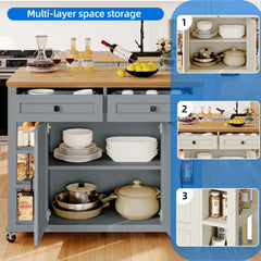 Uforic Kitchen Island Cart with Power Outlets, Kitchen Storage Trolley Cart with Storage Shelves & Drawers, Off - White