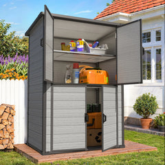 AECOJOY 58 Cu.Ft Resin Outdoor Storage Cabinet Waterproof with Shelves, Dark Gray