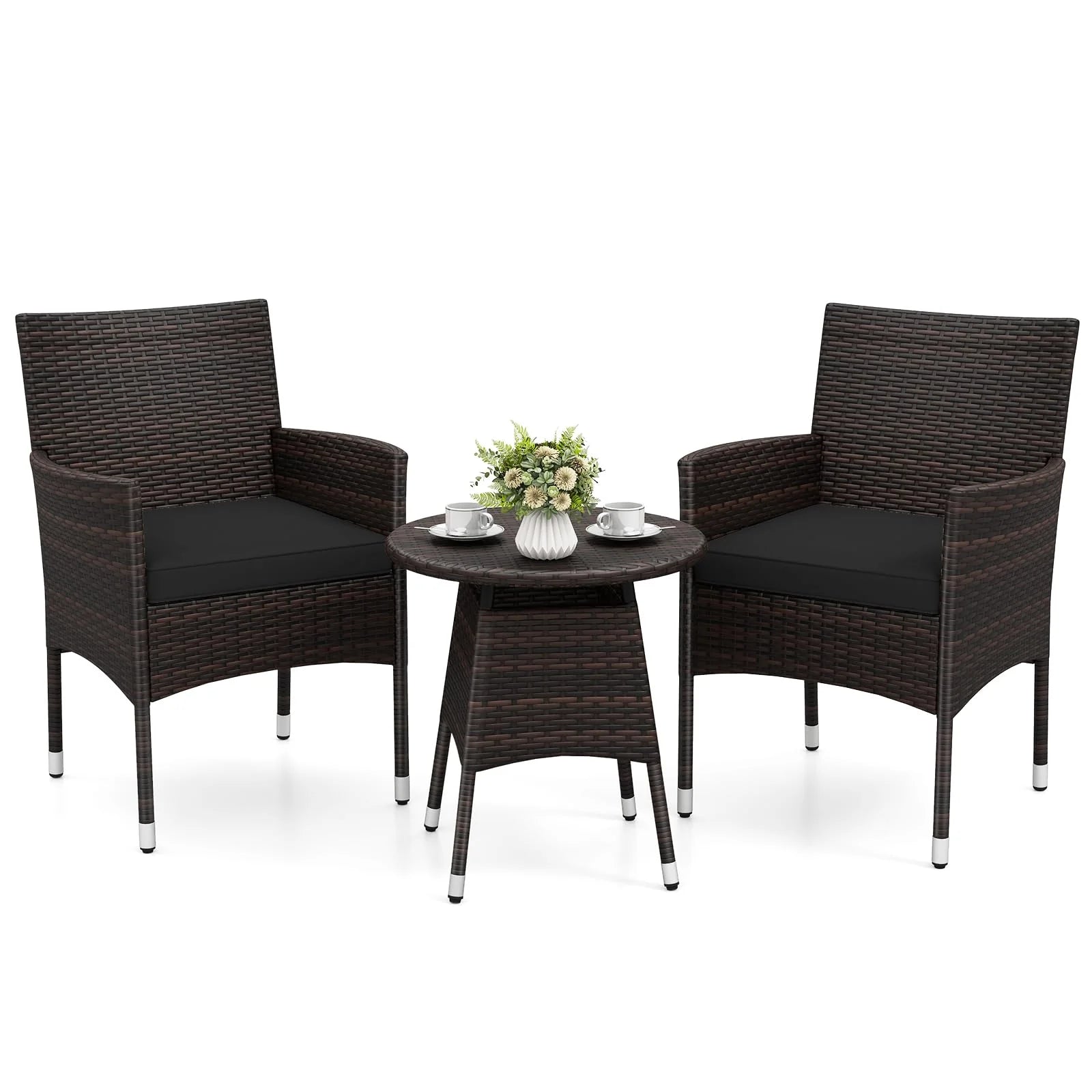 Tangkula 3 Piece Patio Furniture Set | Hand-Woven PE Wicker Conversation Set