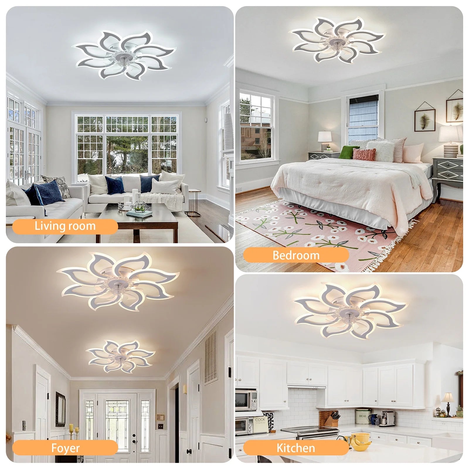 Garwarm Dimmable Ceiling Fan with Light and Remote Control, 27" Small Flush Mounted Ceiling Fan with LED Lights, APP and Remote Controlled, Modern, White