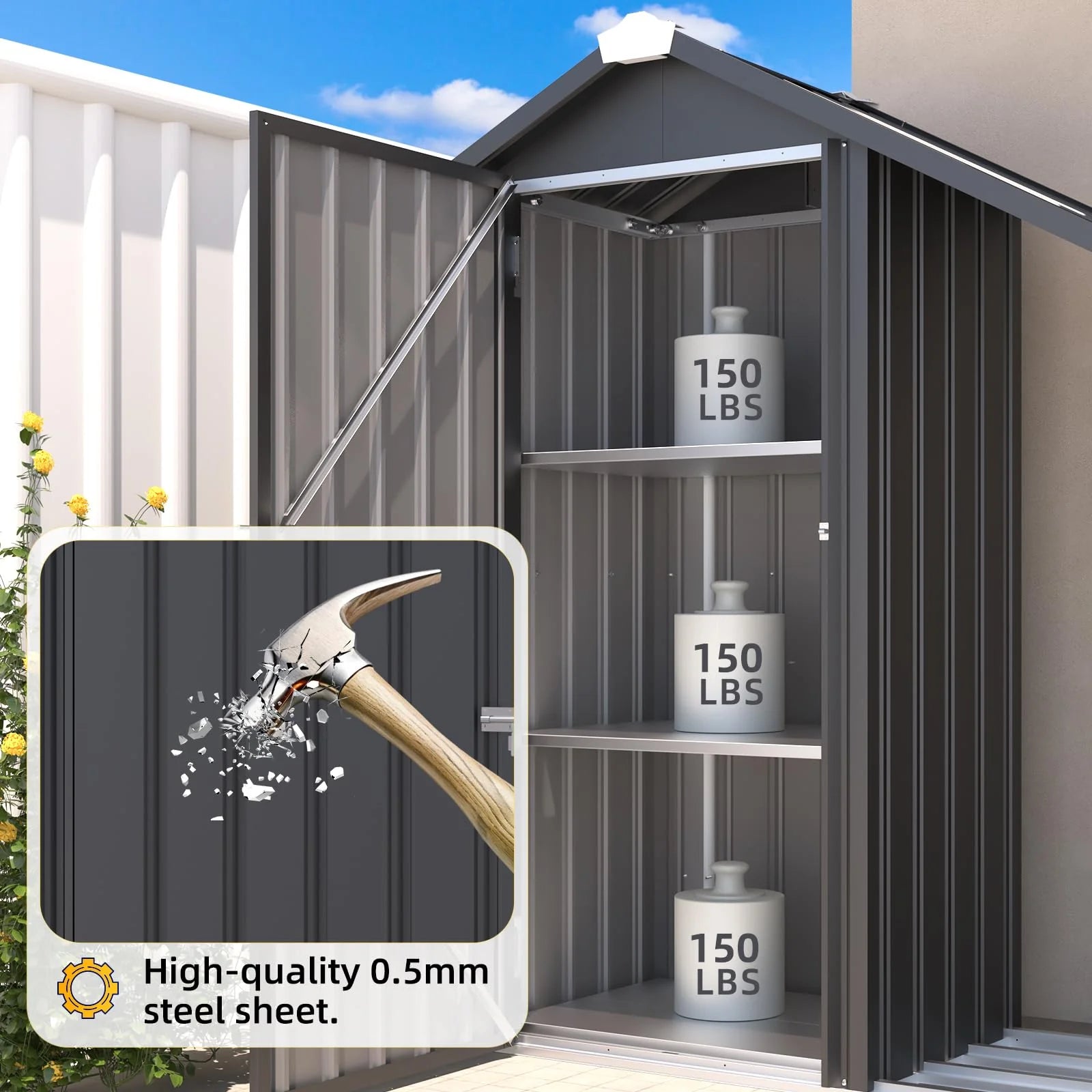 AECOJOY Outdoor Storage Cabinet Waterproof with Shelves and Lean to Open-Sided Firewood Racks