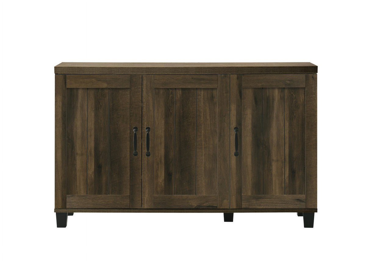 Qumbnk Wood Shoes Storage Cabinet with Handle, 3 Door Accent Cabinet for Living Room, Bedroom, Dark Brown