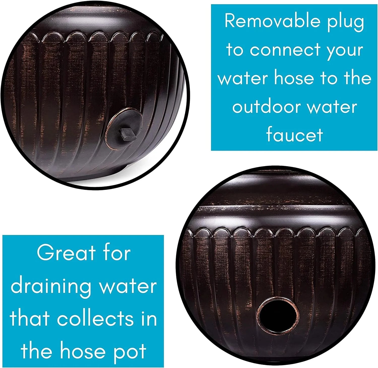 Birdrock Home Decorative Water Hose Pot - Distressed Bronze - 100 Ft Hose