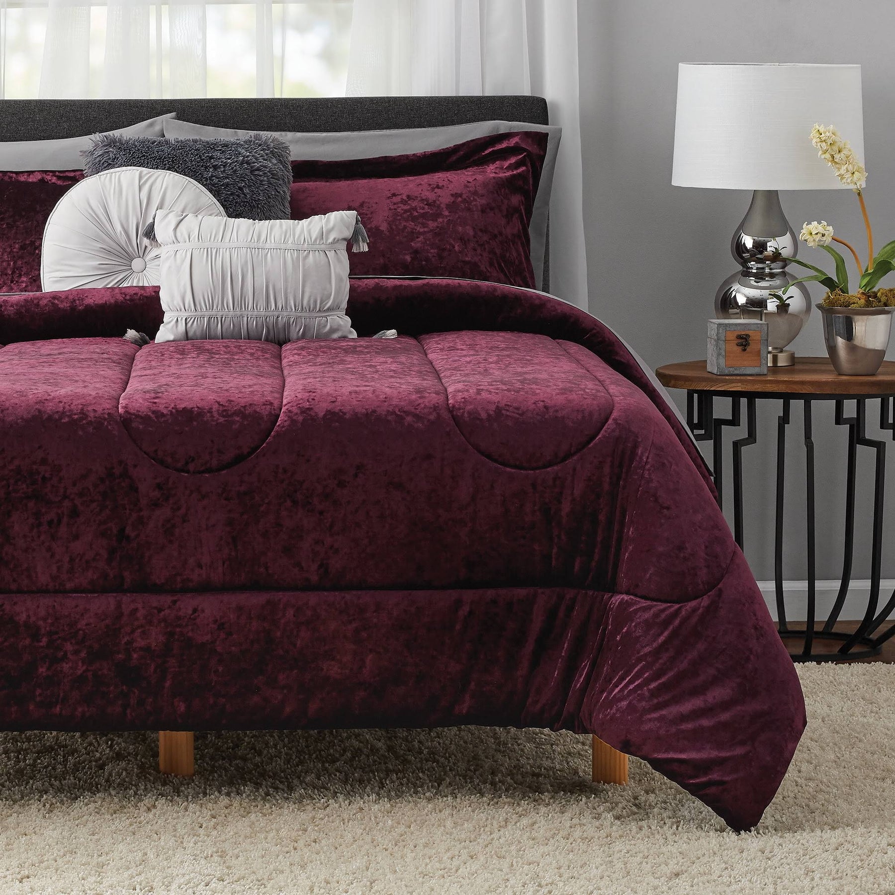 Mainstays 10-Piece King Metropolis Velvet Bed in A Bag Bedding Set with Bonus Sheet Set