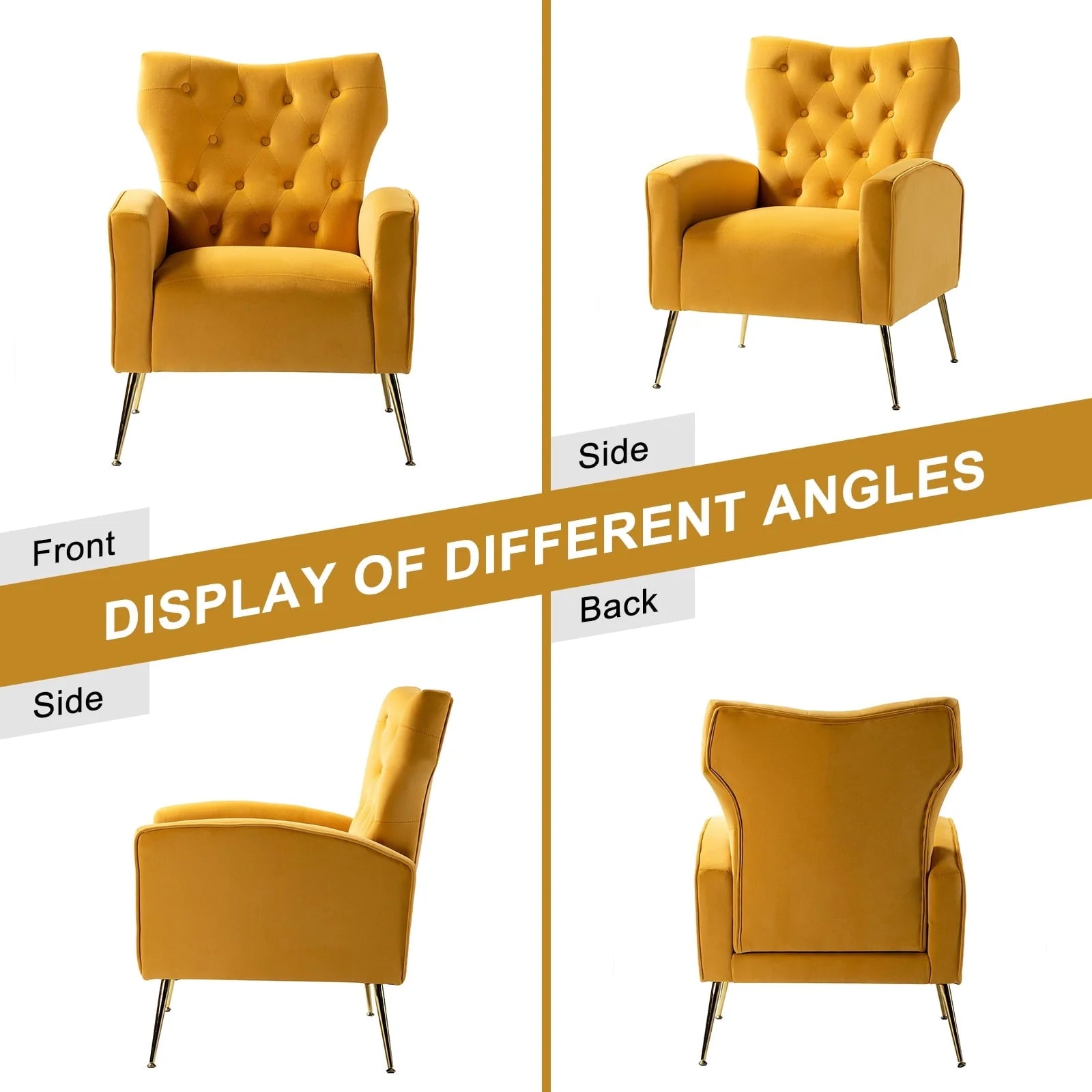 14 Karat Home Fall Home Decor Velvet Accent Chair Button Tufted Metal Legs Adult Living Room Mustard