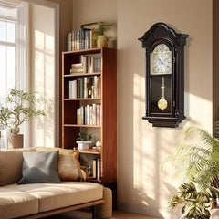 ? 26IN Grandfather Vintage Wall Clock with Pendulum and Chime, Hour/Quarter - Hour Chime, Elmwood Frame, Large Vintage Wall Clock for Living Room, Home Decor Gift