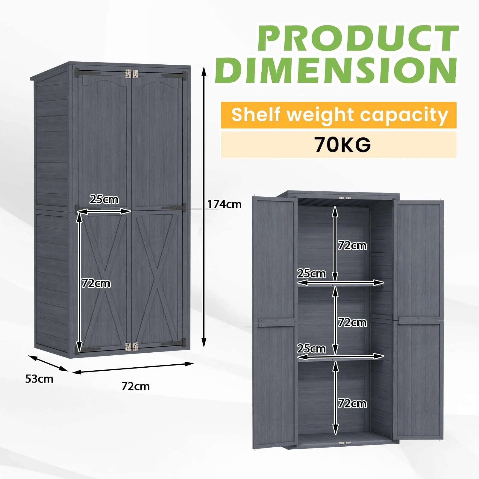 AECOJOY Outdoor Wooden Storage Cabinet Weatherproof, Garden Vertical Storage Shed with 3 Adjustable Shelves