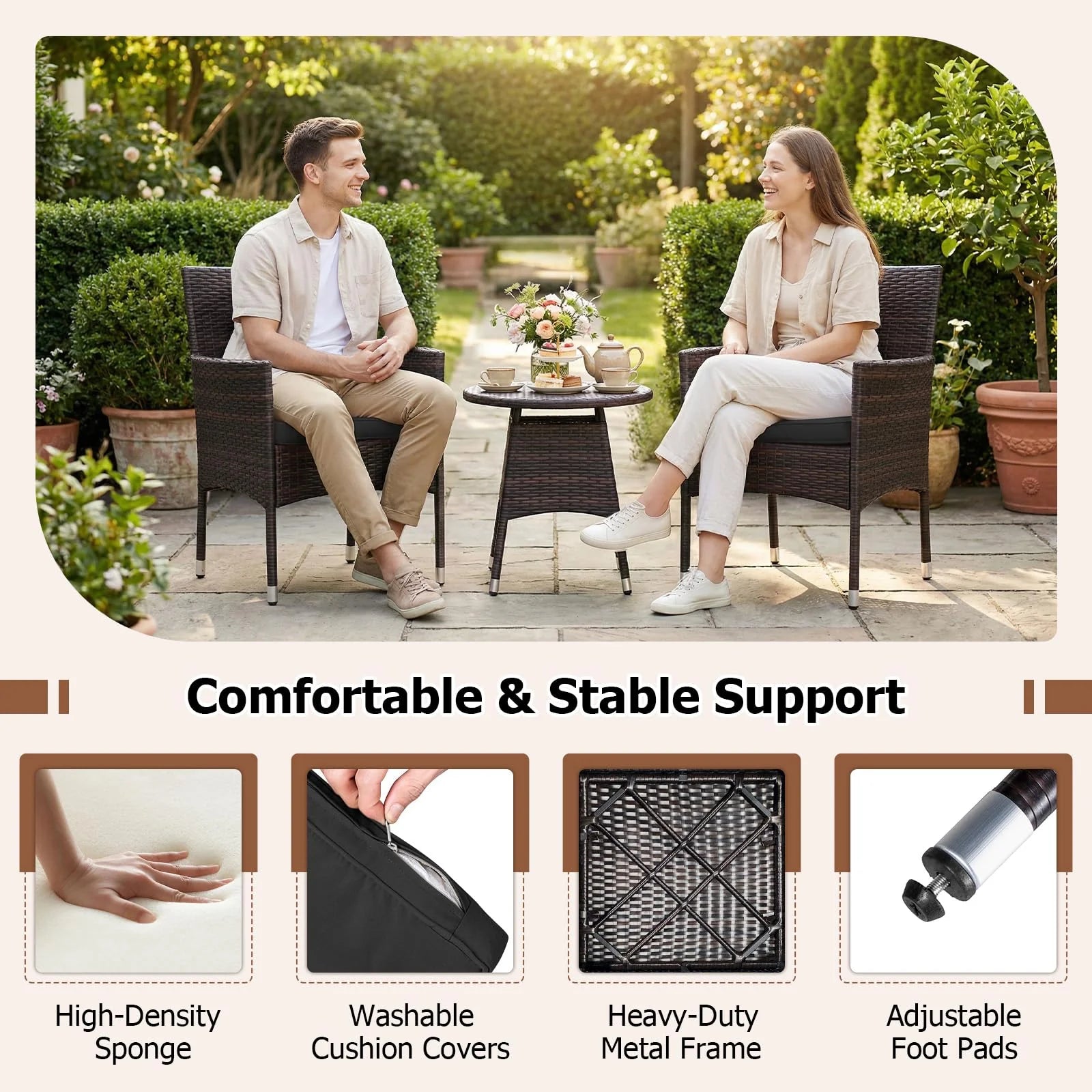 Tangkula 3 Piece Patio Furniture Set | Hand-Woven PE Wicker Conversation Set