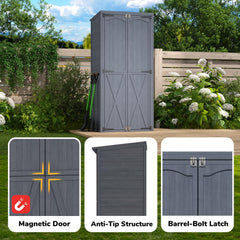 AECOJOY Outdoor Wooden Storage Cabinet Weatherproof, Garden Vertical Storage Shed with 3 Adjustable Shelves