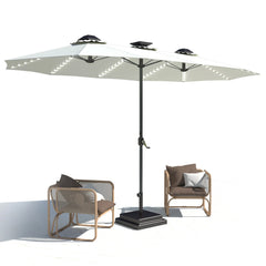 AECOJOY 15ft Patio Double-Sided Umbrella, 156 PCS Solar LED Light Outdoor Large Umbrella, Ivory