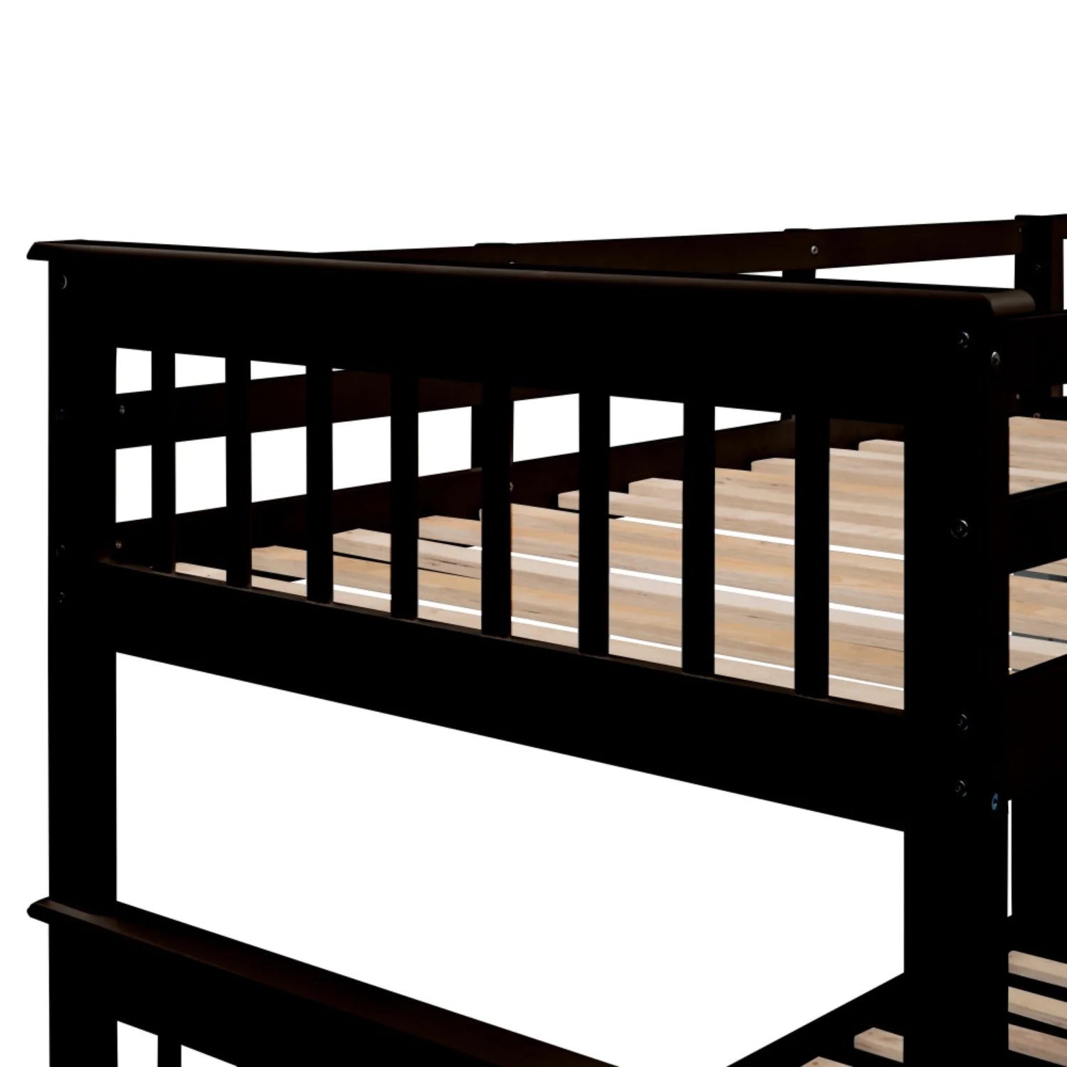 AECOJOY Twin-Over-Full Bunk Bed with Twin size Trundle, Storage and Guard Rail for Bedroom, Espresso