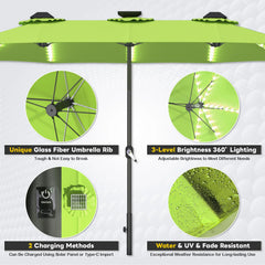 AECOJOY 15ft Patio Double-Sided Umbrella, 156 PCS Solar LED Light Outdoor Large Umbrella, Green